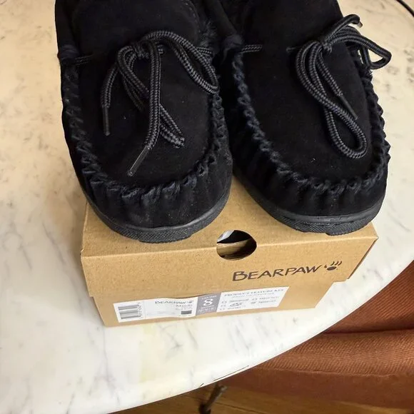BEARPAW Mindy Genuine Sheepskin Fur Lined Moccasin Black Women's Size 8 NEW [jb] - Picture 8 of 11